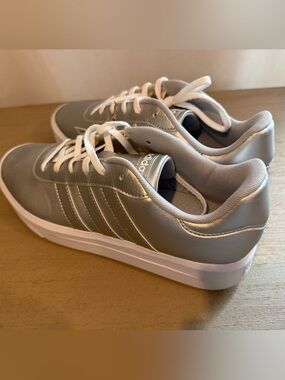New! Adidas Metallic Silver Low-Top Sneakers with White Accents